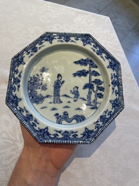 Six Chinese blue and white plates probably after a European silver model, Qianlong