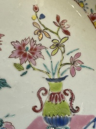 A Chinese famille rose dish and three plates, Qianlong