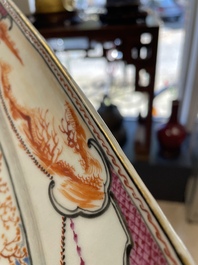 A very large Chinese famille rose octagonal dish with mandarin design, Qianlong
