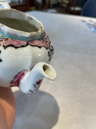 Two Chinese famille rose teapots, ten cups and nine saucers, Qianlong
