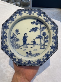 Six Chinese blue and white plates probably after a European silver model, Qianlong