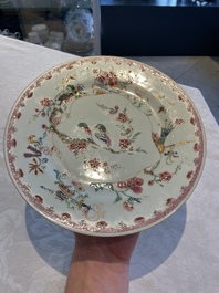 A Chinese famille rose dish and three plates, Qianlong