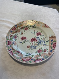 A Chinese famille rose dish and three plates, Qianlong