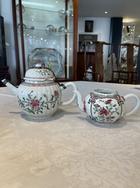 Two Chinese famille rose teapots, ten cups and nine saucers, Qianlong