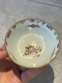 Two Chinese famille rose teapots, ten cups and nine saucers, Qianlong