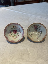 Two Chinese famille rose teapots, ten cups and nine saucers, Qianlong