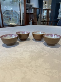 Two Chinese famille rose teapots, ten cups and nine saucers, Qianlong