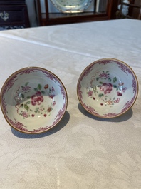 Two Chinese famille rose teapots, ten cups and nine saucers, Qianlong
