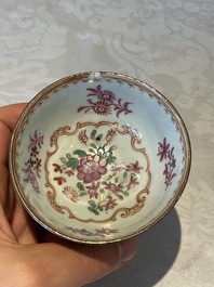 Two Chinese famille rose teapots, ten cups and nine saucers, Qianlong