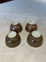 Two Chinese famille rose teapots, ten cups and nine saucers, Qianlong