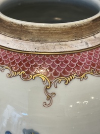 A pair of fine Chinese famille rose 'botanical Merian-style' jars with wooden covers, Qianlong