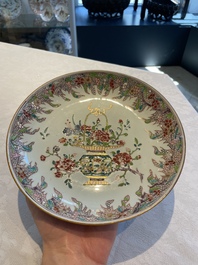 Four Chinese famille rose 'flower basket' plates, Qianlong
