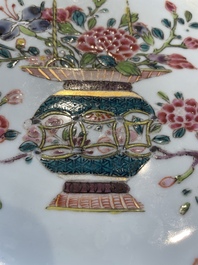 Four Chinese famille rose 'flower basket' plates, Qianlong