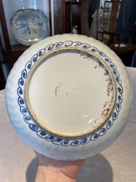A group of thirteen Chinese blue, white and famille rose plates and a bowl, late Ming/early Qing