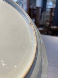 A group of thirteen Chinese blue, white and famille rose plates and a bowl, late Ming/early Qing