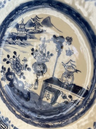 A group of thirteen Chinese blue, white and famille rose plates and a bowl, late Ming/early Qing
