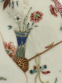 A Chinese famille rose dish and three plates, Qianlong