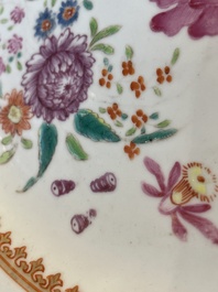 A group of thirteen Chinese blue, white and famille rose plates and a bowl, late Ming/early Qing