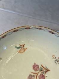 Two Chinese famille rose teapots, ten cups and nine saucers, Qianlong