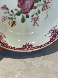 Two Chinese famille rose teapots, ten cups and nine saucers, Qianlong