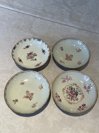 Two Chinese famille rose teapots, ten cups and nine saucers, Qianlong