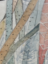Mi Gengyun 糜耕耘 (1910-1998): 'Lotus', ink and colour on paper, dated 1977