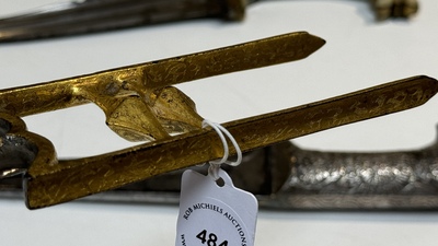 A collection of three daggers decorated with jade, silver and gold and an Indian mogul sword, India, 17/19th C.