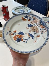 A varied collection of thirteen Chinese blue and white, Imari-style, famille rose and famille verte plates, Kangxi/Qianlong