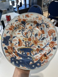 A varied collection of thirteen Chinese blue and white, Imari-style, famille rose and famille verte plates, Kangxi/Qianlong