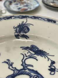 A varied collection of thirteen Chinese blue and white, Imari-style, famille rose and famille verte plates, Kangxi/Qianlong