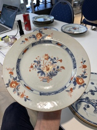 A varied collection of thirteen Chinese blue and white, Imari-style, famille rose and famille verte plates, Kangxi/Qianlong