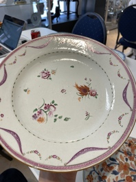 A varied collection of thirteen Chinese blue and white, Imari-style, famille rose and famille verte plates, Kangxi/Qianlong