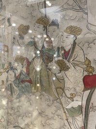 Chinese school: 'Deities in heaven', ink and colour on silk, 19th C.