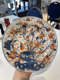 A varied collection of thirteen Chinese blue and white, Imari-style, famille rose and famille verte plates, Kangxi/Qianlong