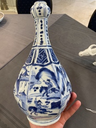 A Chinese blue and white garlic-mouth vase and a white glazed group of a boy on a buffalo, Wanli/Qianlong