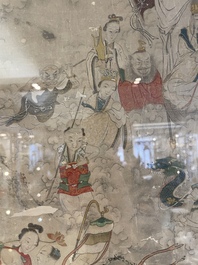 Chinese school: 'Deities in heaven', ink and colour on silk, 19th C.
