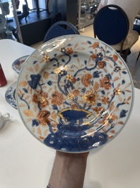 A varied collection of thirteen Chinese blue and white, Imari-style, famille rose and famille verte plates, Kangxi/Qianlong