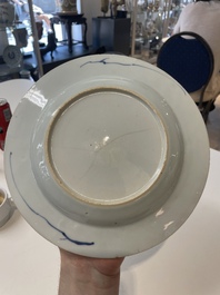 A varied collection of thirteen Chinese blue and white, Imari-style, famille rose and famille verte plates, Kangxi/Qianlong