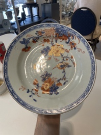 A varied collection of thirteen Chinese blue and white, Imari-style, famille rose and famille verte plates, Kangxi/Qianlong