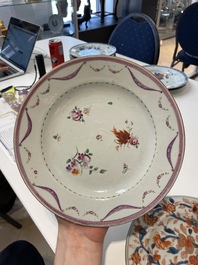 A varied collection of thirteen Chinese blue and white, Imari-style, famille rose and famille verte plates, Kangxi/Qianlong