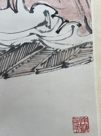 Deng Feng 鄧芬 (1894-1964): 'Monk', ink and colour on paper, dated 1943