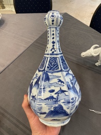 A Chinese blue and white garlic-mouth vase and a white glazed group of a boy on a buffalo, Wanli/Qianlong