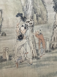 Qian Huian 錢慧安 (1833-1911): 'Playing boys', ink and colour on silk, 19/20th C.