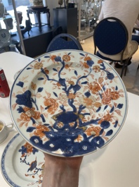 A varied collection of thirteen Chinese blue and white, Imari-style, famille rose and famille verte plates, Kangxi/Qianlong