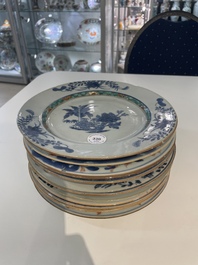 A varied collection of thirteen Chinese blue and white, Imari-style, famille rose and famille verte plates, Kangxi/Qianlong