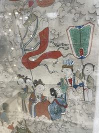 Chinese school: 'Deities in heaven', ink and colour on silk, 19th C.