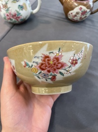 Two Chinese famille rose teapots and a bowl, Qianlong