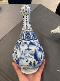 A Chinese blue and white garlic-mouth vase and a white glazed group of a boy on a buffalo, Wanli/Qianlong