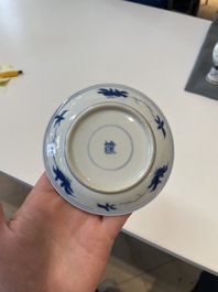A varied collection of Chinese blue and white, grisaille and famille verte porcelain, Kangxi and later
