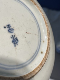 A varied collection of Chinese blue and white, grisaille and famille verte porcelain, Kangxi and later